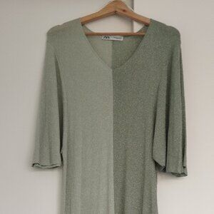 Zara metallic knit thread two-tone midi dress